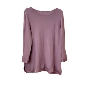 Chico’s Satin edged layered Iced Lilac swing sweater